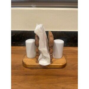 Vintage Wood Napkin Holder w/Salt & Pepper Dispensers